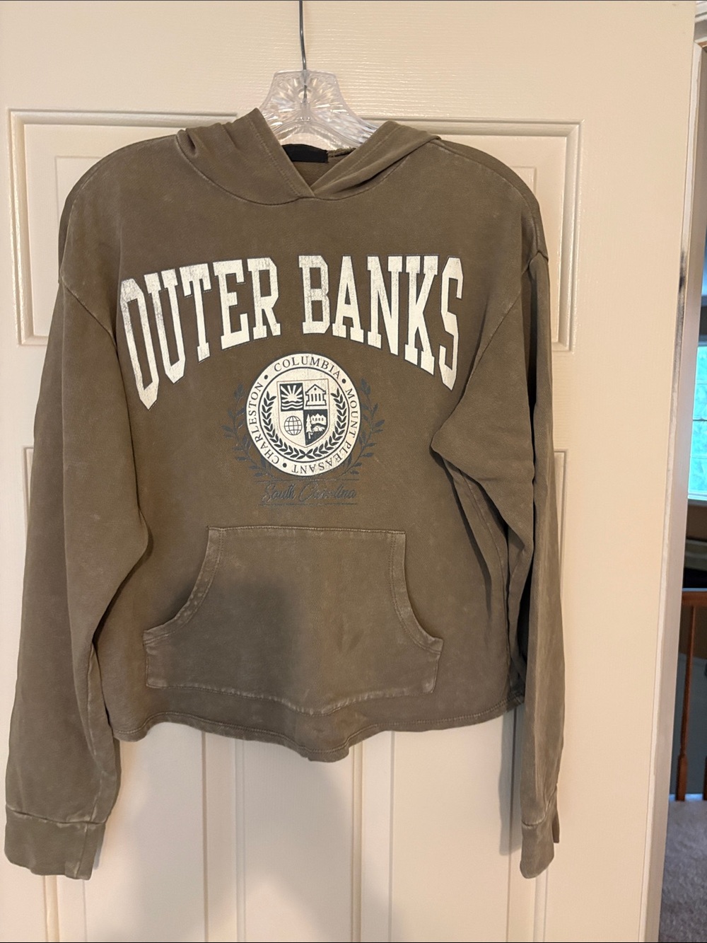 Outer Banks Women's Olive Green Hooded Sweatshirt with Crest